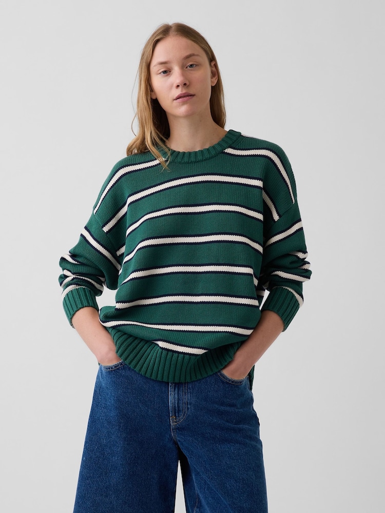 Grün gestreift - Gap Baumwollpullover, Übergroß - Bild 1 von 4