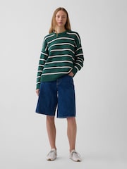 Grün gestreift - Gap Baumwollpullover, Übergroß - Bild 3 von 4