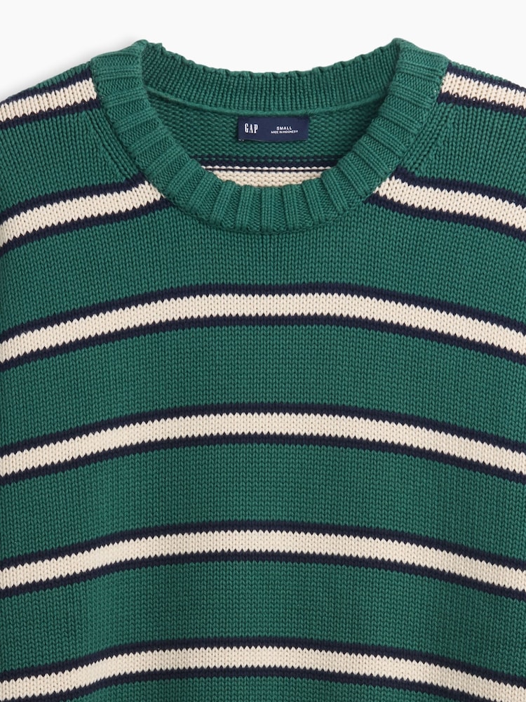 Grün gestreift - Gap Baumwollpullover, Übergroß - Bild 4 von 4