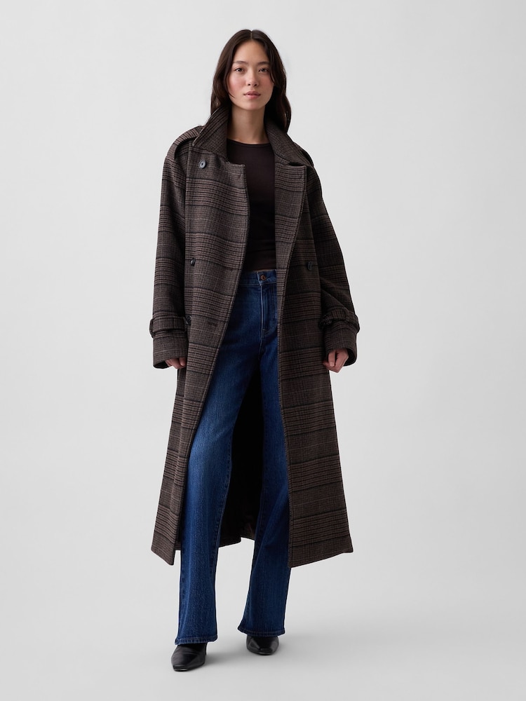 Gap Brown Check Wool-Blend Plaid Trench Coat - Image 1 of 6 Gap Brown Check Wool-Blend Plaid Trench Coat - Image 1 of 6