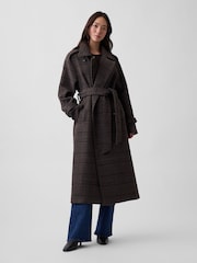 Gap Brown Check Wool-Blend Plaid Trench Coat - Image 3 of 6