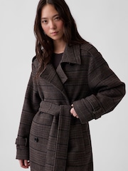 Gap Brown Check Wool-Blend Plaid Trench Coat - Image 4 of 6