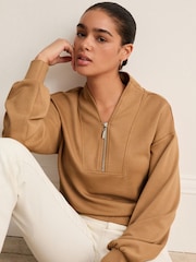 Neutral Slinky Notch Neck Long Sleeve Quarter Zip Sweatshirt - Image 1 of 7