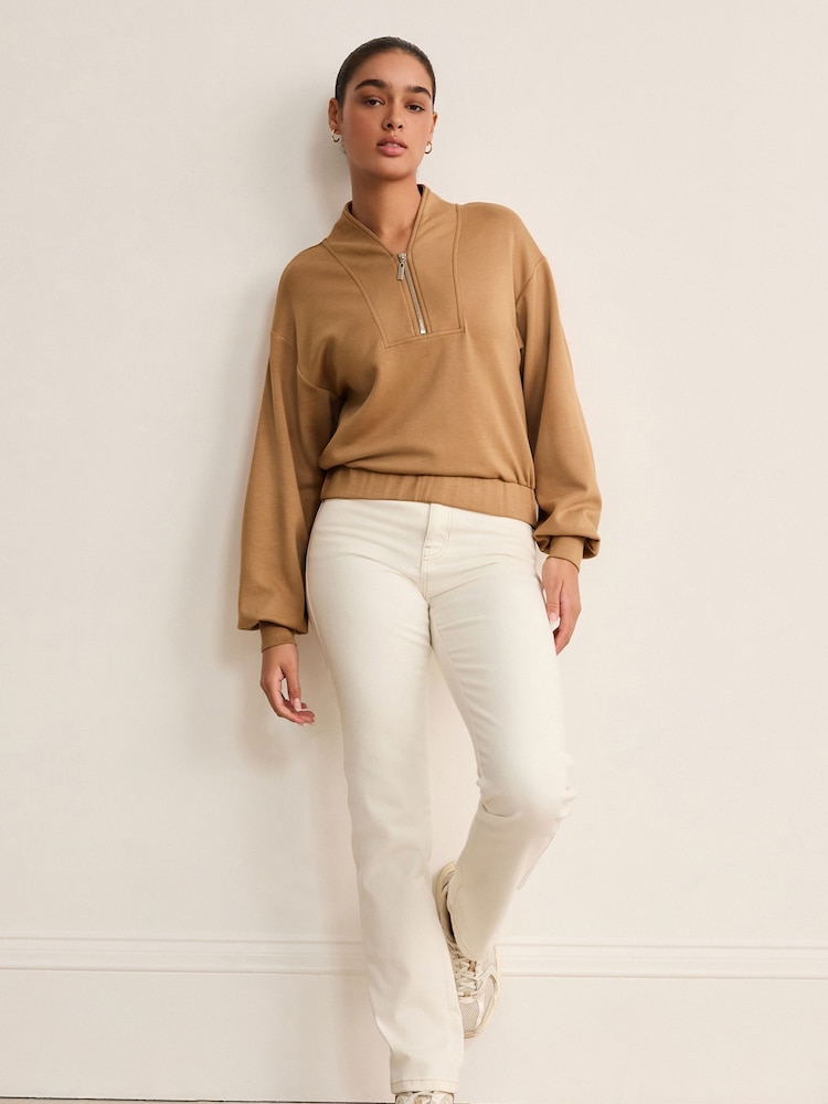 Neutral Slinky Notch Neck Long Sleeve Quarter Zip Sweatshirt - Image 2 of 7