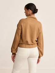 Neutral Slinky Notch Neck Long Sleeve Quarter Zip Sweatshirt - Image 3 of 7