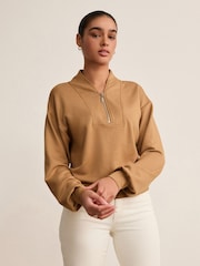 Neutral Slinky Notch Neck Long Sleeve Quarter Zip Sweatshirt - Image 4 of 7
