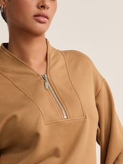 Neutral Slinky Notch Neck Long Sleeve Quarter Zip Sweatshirt - Image 5 of 7