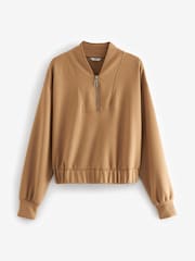 Neutral Slinky Notch Neck Long Sleeve Quarter Zip Sweatshirt - Image 6 of 7
