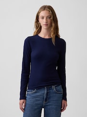Gap Navy Waffle Knit Long Sleeve T-Shirt - Image 1 of 5