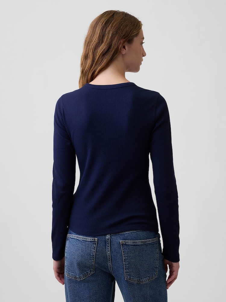 Gap Navy Waffle Knit Long Sleeve T-Shirt - Image 2 of 5 Gap Navy Waffle Knit Long Sleeve T-Shirt - Image 2 of 5