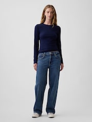 Gap Navy Waffle Knit Long Sleeve T-Shirt - Image 3 of 5