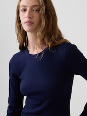 Gap Navy Waffle Knit Long Sleeve T-Shirt - Image 4 of 5