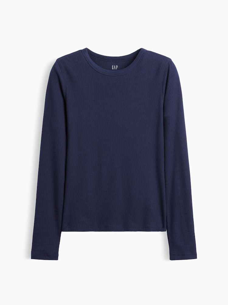 Gap Navy Waffle Knit Long Sleeve T-Shirt - Image 5 of 5 Gap Navy Waffle Knit Long Sleeve T-Shirt - Image 5 of 5