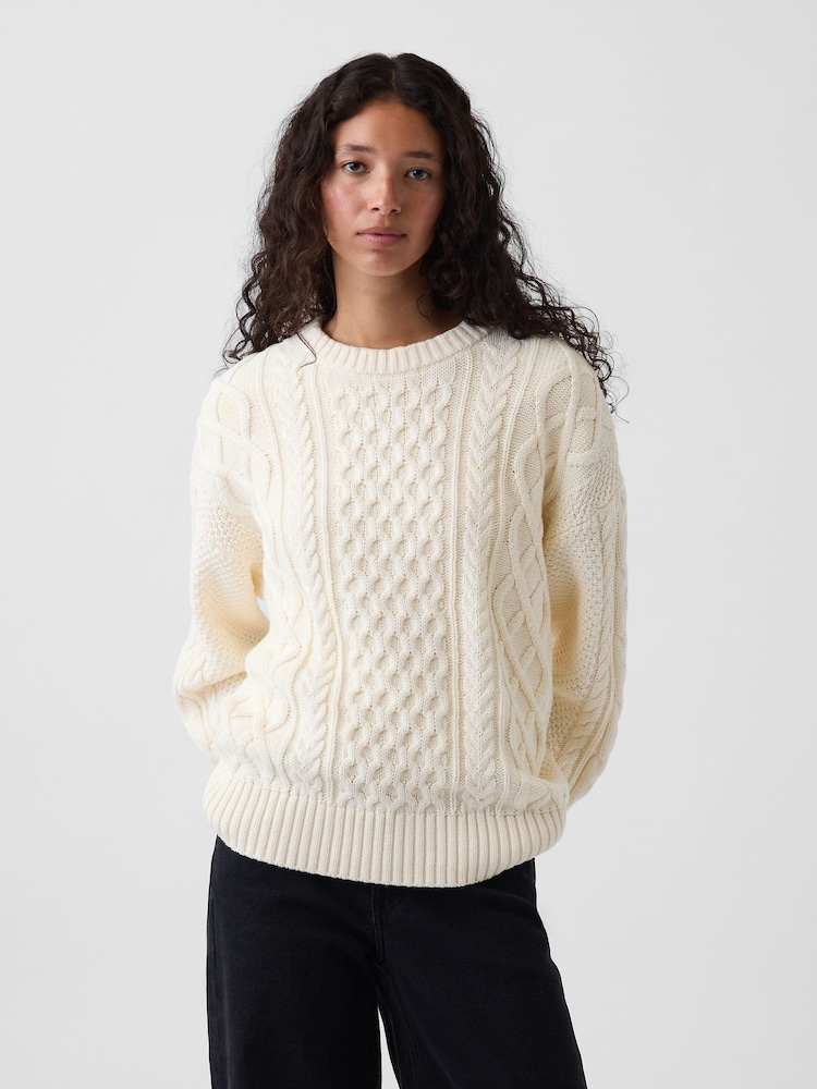 Gap White Cable-Knit Oversized Jumper - Image 1 of 3 Gap White Cable-Knit Oversized Jumper - Image 1 of 3