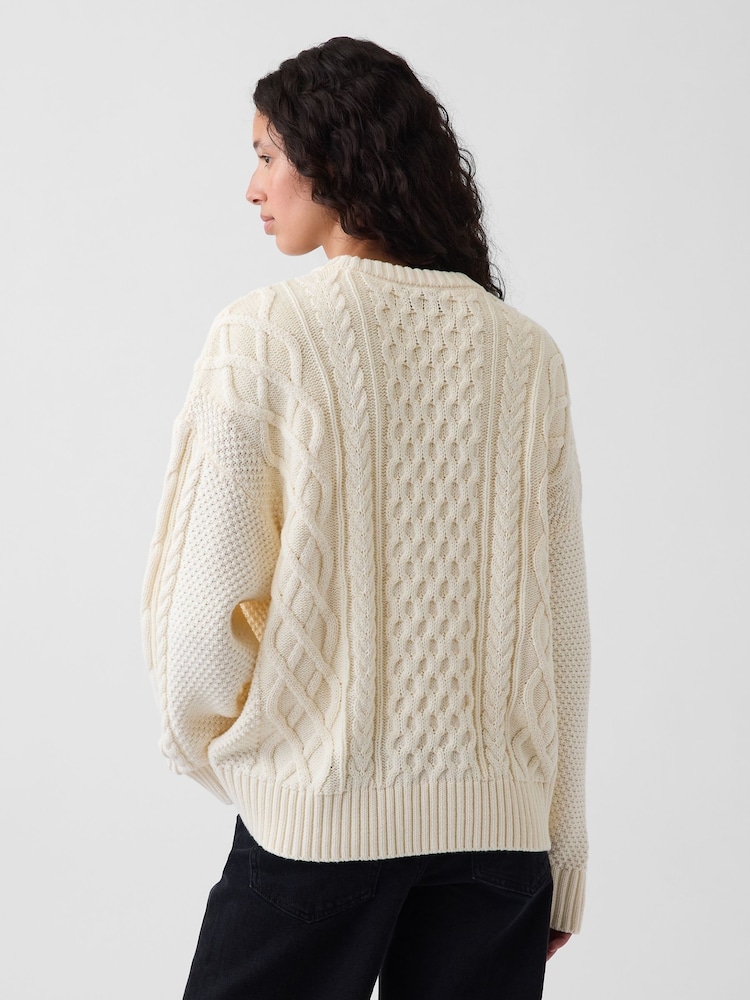 Gap White Cable-Knit Oversized Jumper - Image 2 of 3 Gap White Cable-Knit Oversized Jumper - Image 2 of 3