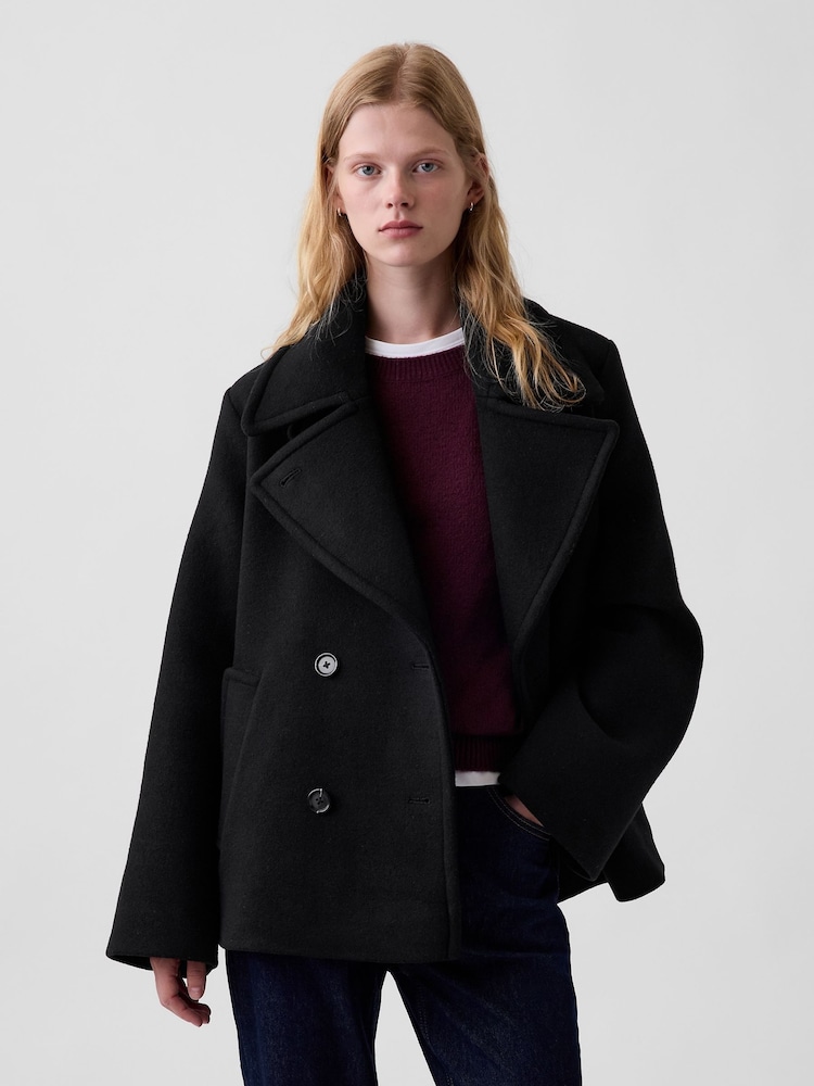 Gap Black Wool-Blend Peacoat - Image 1 of 5 Gap Black Wool-Blend Peacoat - Image 1 of 5
