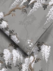 Woodchip & Magnolia Grey Wisteria Wallpaper - Image 2 of 4