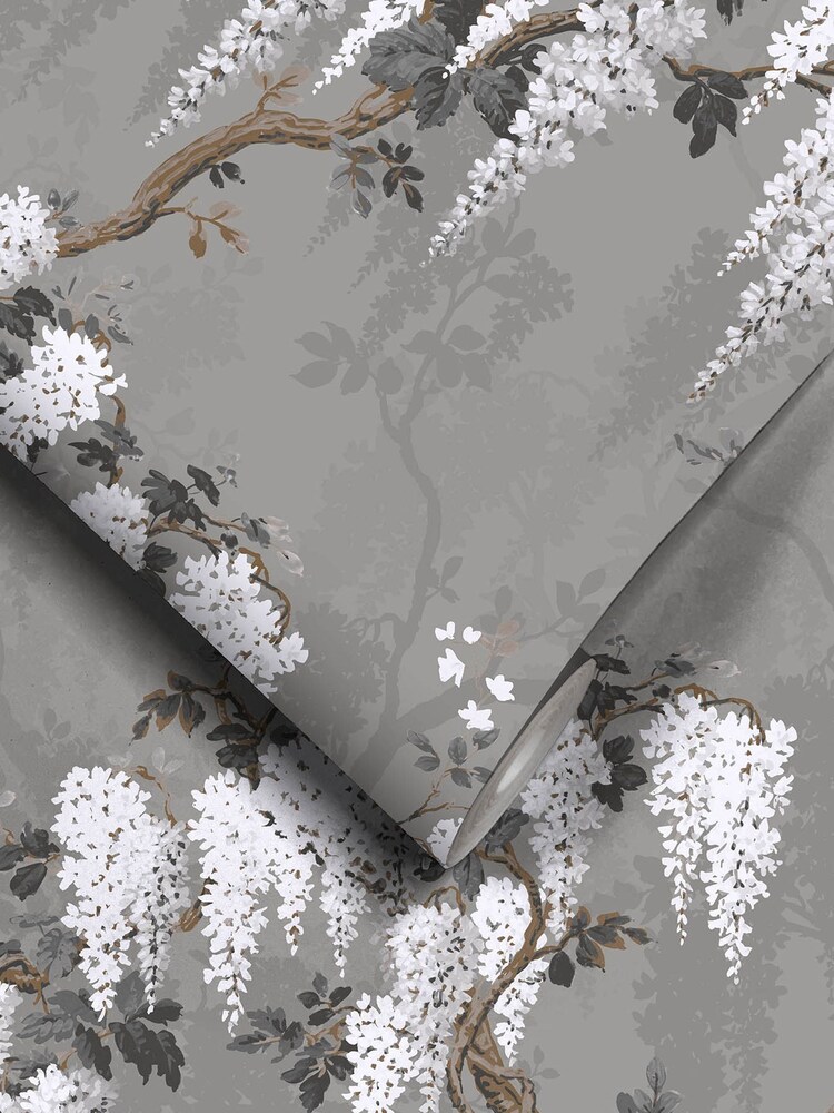 Woodchip & Magnolia Grey Wisteria Wallpaper - Image 2 of 4