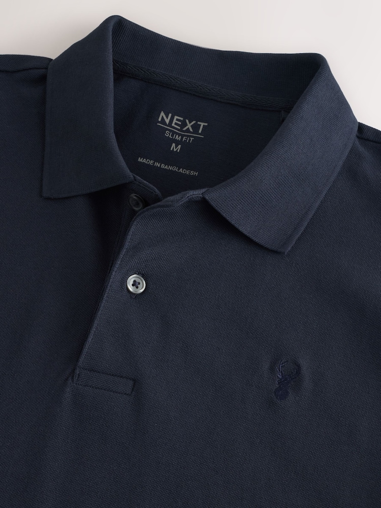 Mėlyna tamsiai mėlyna - Aptemptas kirpimas - Trumpų rankovių pikė polo marškinėliai - 7 paveikslėlis iš 7