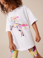 Ecru White Rainbow Unicorn Oversized T-Shirt and Cycle Shorts Set (3-16yrs) - Image 1 of 6