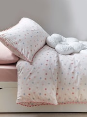 Pink/Cream Polka Dot Printed Polycotton Duvet Cover and Pillowcase Bedding Set - Image 1 of 8