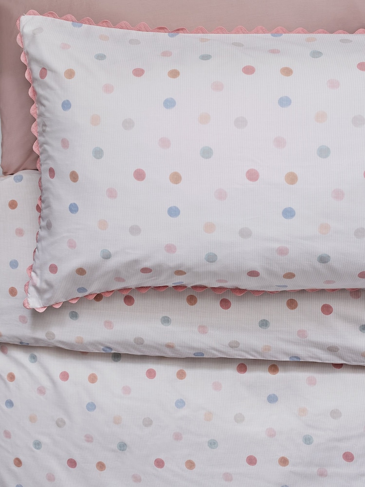 Pink/Cream Polka Dot Printed Polycotton Duvet Cover and Pillowcase Bedding Set - Image 3 of 5