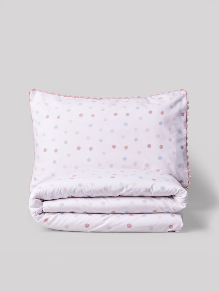 Pink/Cream Polka Dot Printed Polycotton Duvet Cover and Pillowcase Bedding Set - Image 4 of 5