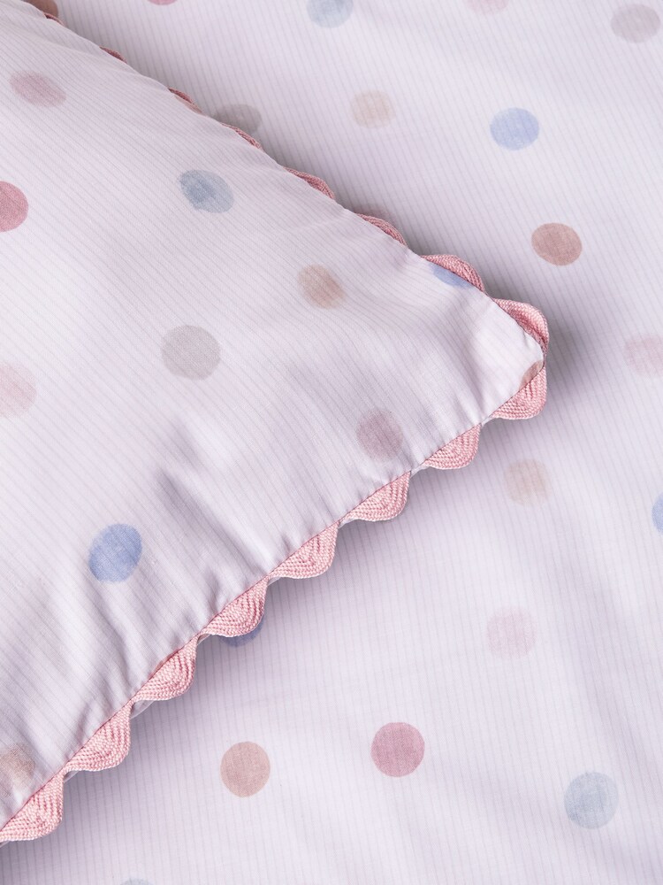 Pink/Cream Polka Dot Printed Polycotton Duvet Cover and Pillowcase Bedding Set - Image 8 of 8