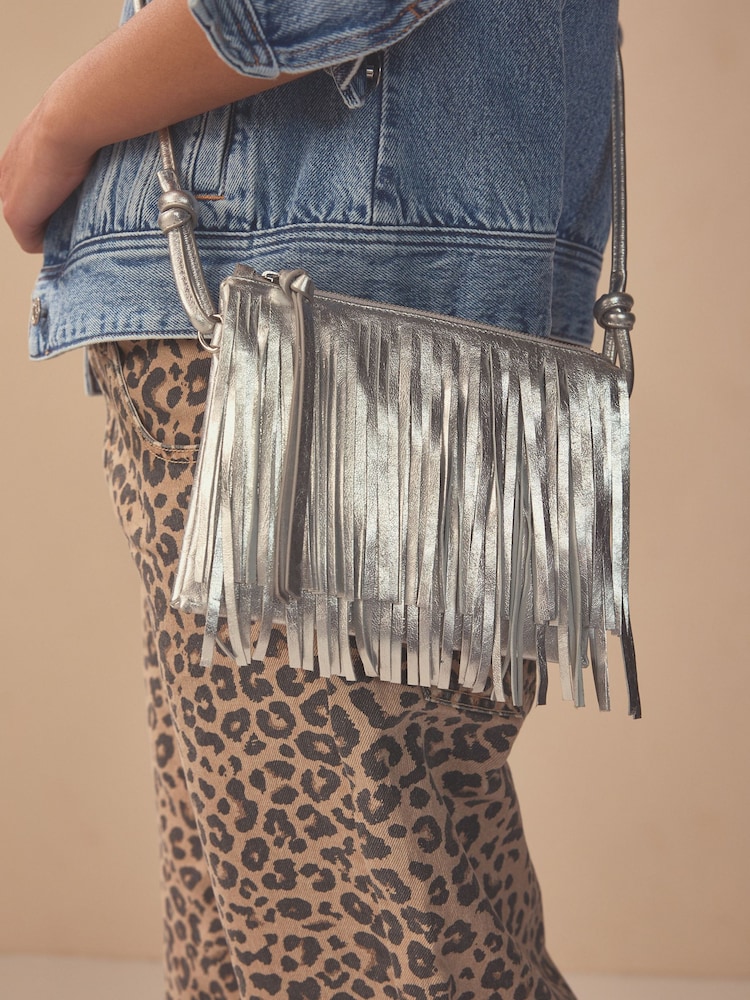 Argent - Sac bandoulière en cuir à franges - Image 3 of 10
