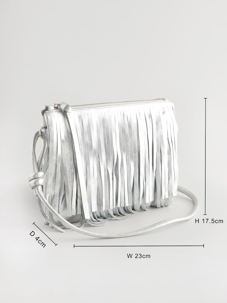 Argent - Sac bandoulière en cuir à franges - Image 4 of 10