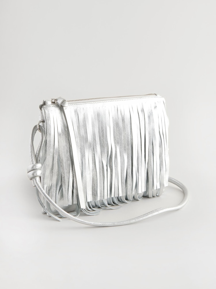 Argent - Sac bandoulière en cuir à franges - Image 6 of 10