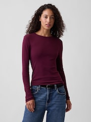Gap Burgundy Red Modern Ribbed Crew Neck T-Shirt - Image 1 of 5