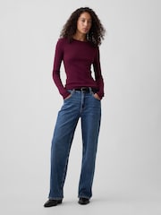 Gap Burgundy Red Modern Ribbed Crew Neck T-Shirt - Image 3 of 5