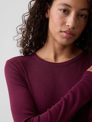 Gap Burgundy Red Modern Ribbed Crew Neck T-Shirt - Image 4 of 5