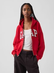 Sarkans - Gap Vintage Soft Oversized Logo kapučdžemperis ar rāvējslēdzēju - Attēls 1 no 3