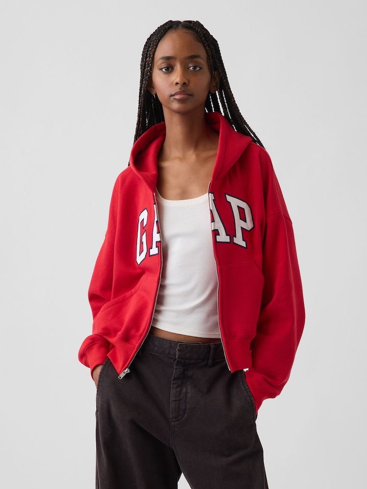 Sarkans - Gap Vintage Soft Oversized Logo kapučdžemperis ar rāvējslēdzēju - Attēls 1 no 3