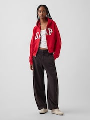 Sarkans - Gap Vintage Soft Oversized Logo kapučdžemperis ar rāvējslēdzēju - Attēls 2 no 3