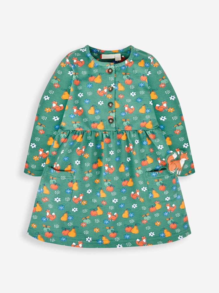 JoJo Maman Bébé Green Fox & Fruit Button Front Dress - Image 1 of 4