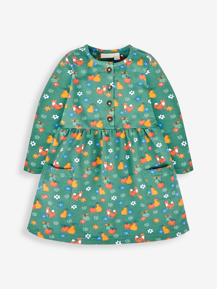 JoJo Maman Bébé Green Fox & Fruit Button Front Dress - Image 2 of 4