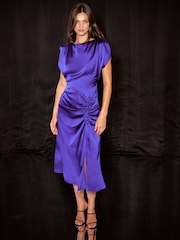 Lipsy Cobalt Blue Satin Ruched Short Sleeve Fit And Flare Maxi Dress - Image 1 of 6