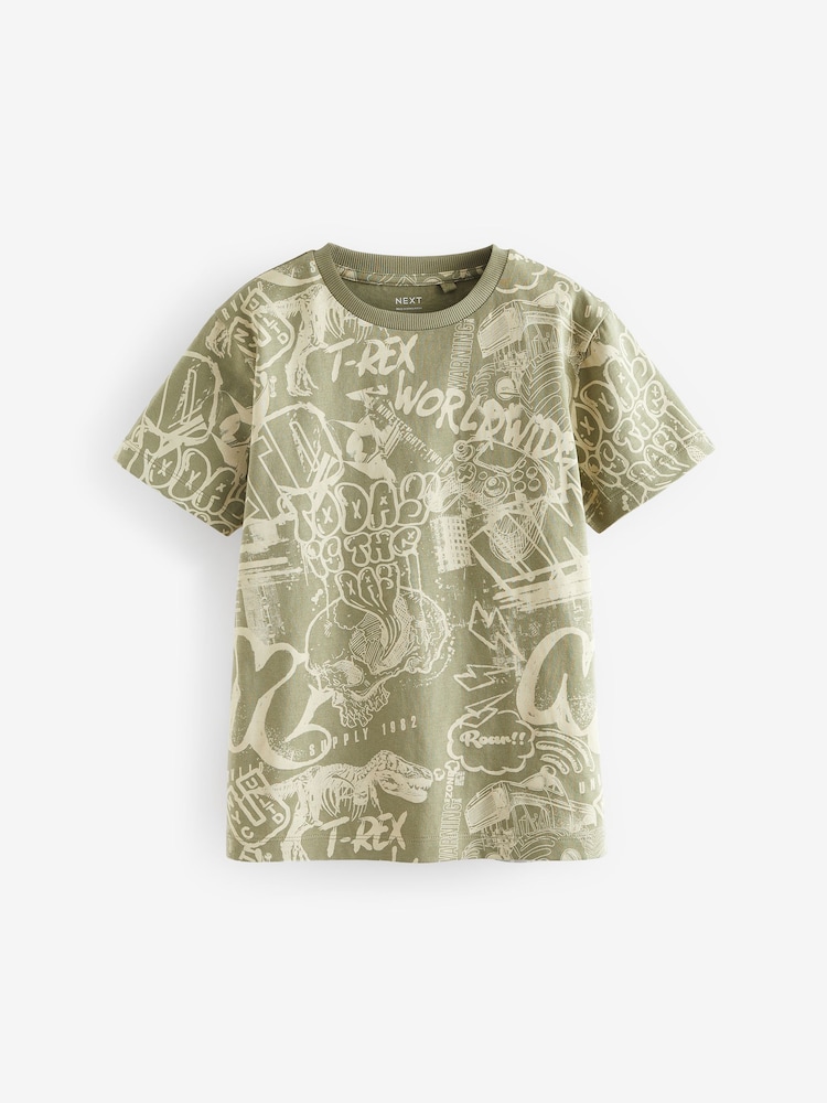 Khaki Green Graffiti All-Over Print Short Sleeve T-Shirt (3-16yrs) - Image 1 of 3