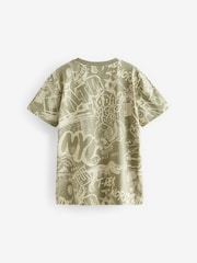 Khaki Green Graffiti All-Over Print Short Sleeve T-Shirt (3-16yrs) - Image 2 of 3