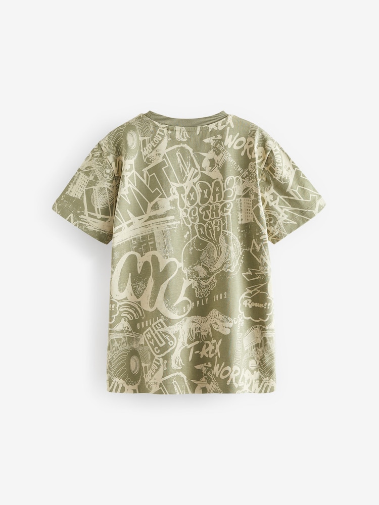Khaki Green Graffiti All-Over Print Short Sleeve T-Shirt (3-16yrs) - Image 2 of 3