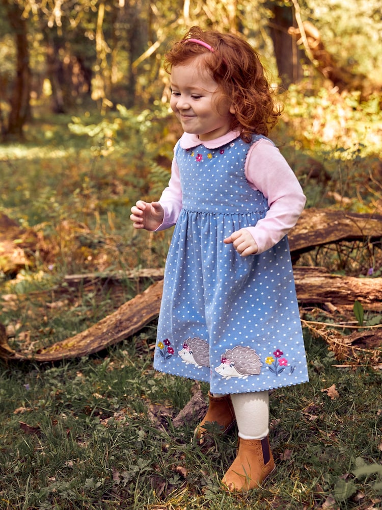 JoJo Maman Bébé Blue Hedgehog Girls' Appliqué Cord Dress - Image 2 of 4