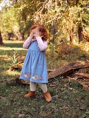 JoJo Maman Bébé Blue Hedgehog Girls' Appliqué Cord Dress - Image 3 of 4