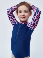 Harry Bear Blue/Pink Girls Leopard Print Swimsuit - Image 1 of 4