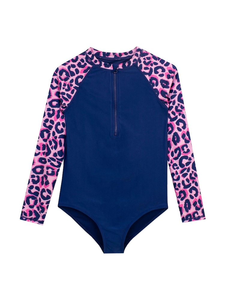 Harry Bear Blue/Pink Girls Leopard Print Swimsuit - Image 2 of 4