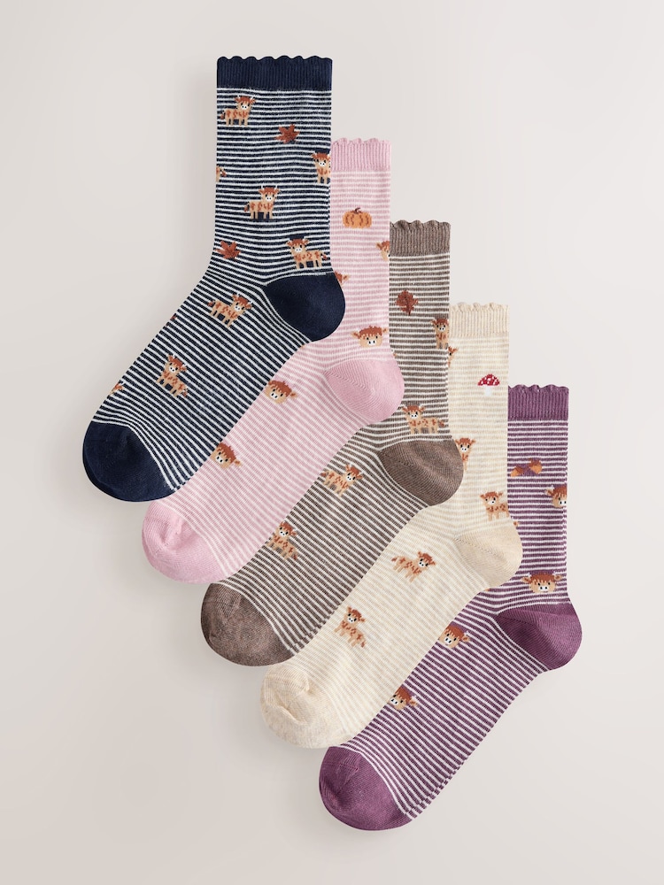 Autumn Hamish The Highland Cow Ankle Socks 5 Pack - Image 1 of 8 Autumn Hamish The Highland Cow Ankle Socks 5 Pack - Image 1 of 8