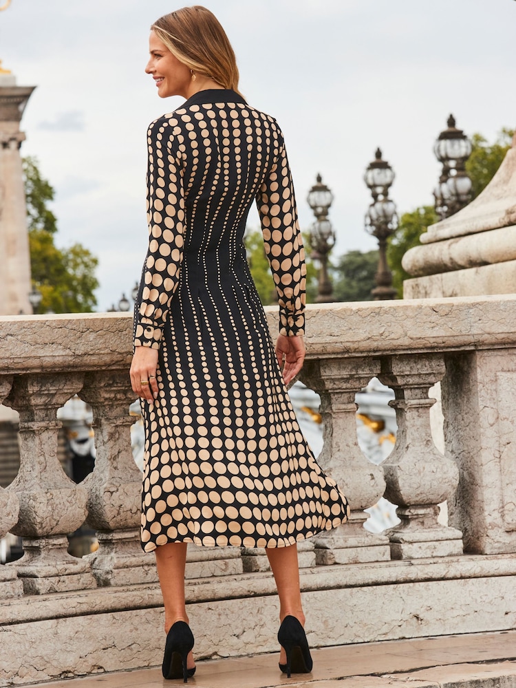 Sosandar Black Geometric Spot Print Shirt Dress - Image 2 of 5