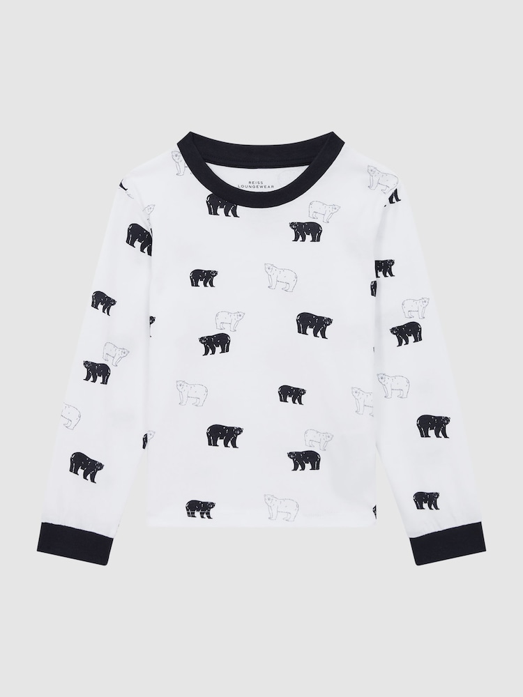 Reiss Optic White Bernard 3-9 yrs Slim Fit Cotton Motif Pyjama Top - Image 2 of 6